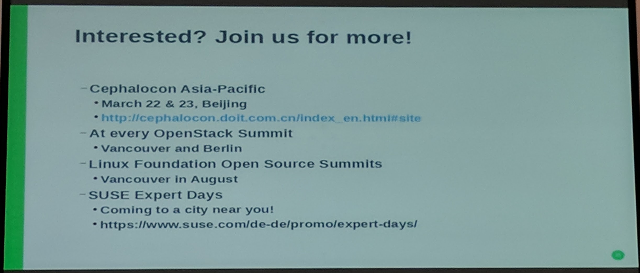 Ceph Day Darmstadt 2018 - Five years of Ceph  - Interested? Join us for more!